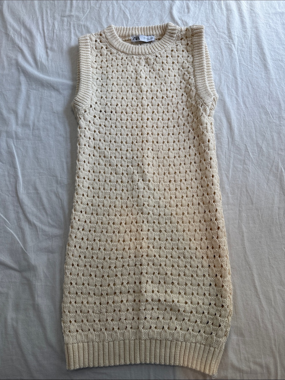 ZARA Cream Openwork Knit Sleeveless Dress